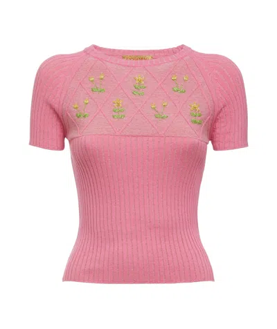 Cormio Ortensia Diamond Floral Embroidery Sweater In Pink
