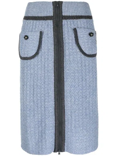 Cormio Floral-embroidery Knitted Skirt In Blue Pervinca