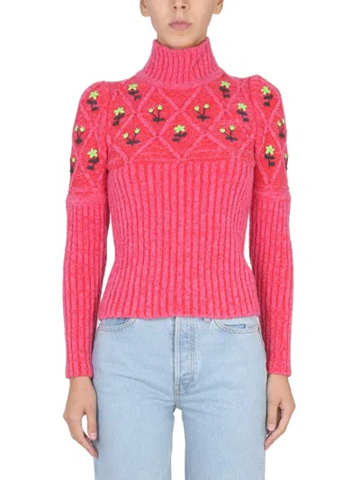 Cormio Flower-embroidered Knitted T-shirt In Red