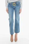Cormio High Waisted Flared Fit Jeans With Buckle In Blue