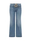 Cormio High Waisted Flared Fit Jeans With Buckle In Blue