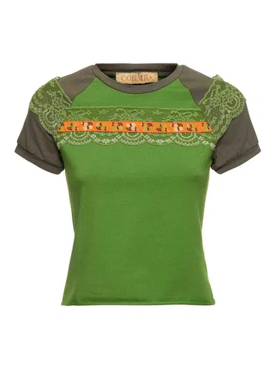 Cormio Lace-trimmed Cropped T-shirt In Green
