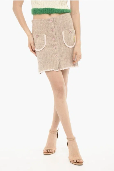 Cormio Lurex Chiara Mini Skirt With Ornamental Buttons In Brown