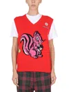Cormio Graphic Patch Ribbed V-neck Vest In Red