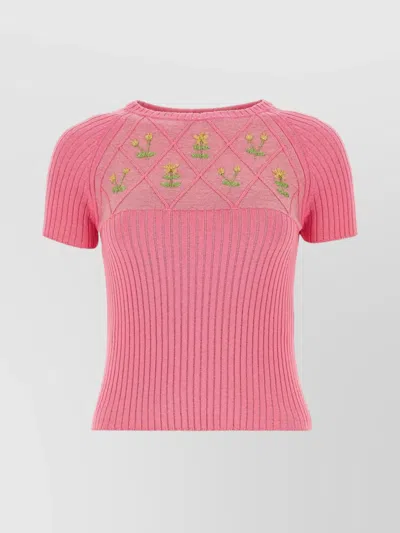 Cormio Ortensia Diamond Floral Embroidery Sweater In Pink
