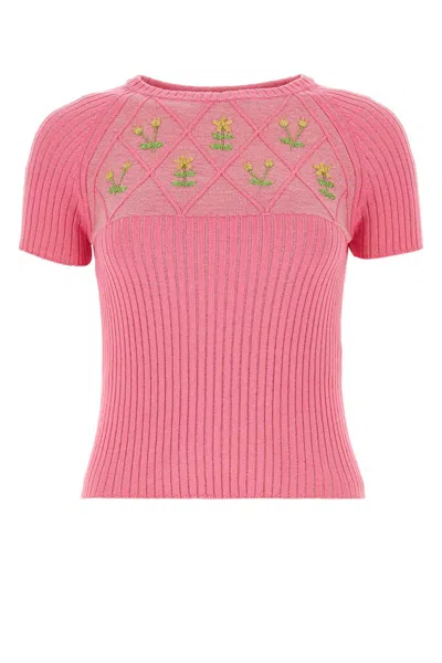 Cormio Ortensia Diamond Floral Embroidery Sweater In Pink