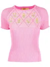 Cormio Floral Embroidery-detail Knit Top In Pink