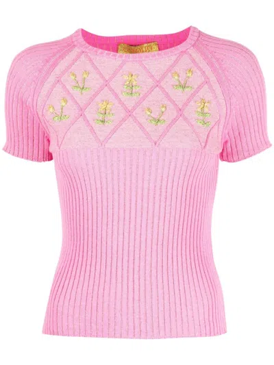 CORMIO PINK FLORAL EMBROIDERED T-SHIRT