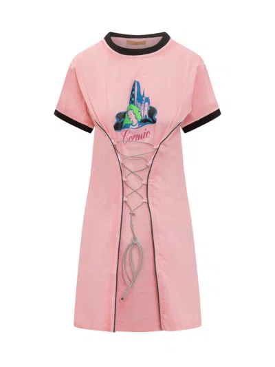 Cormio Pink Graphic Crew Neck Mini Dress
