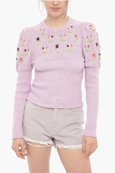 Cormio Ribbed Crew-neck Sweater With Lurex Embroideries In Purple