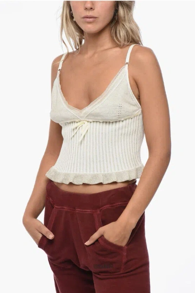 Cormio Ribbed Vanisse Top With Glitter Details In Beige
