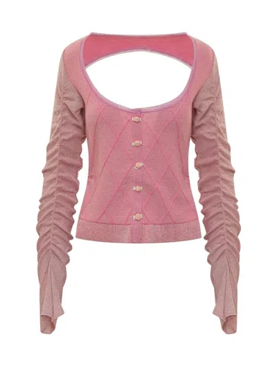 Cormio Round Neck Cardigan In Pink