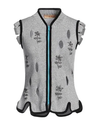 CORMIO CORMIO WOMAN CARDIGAN LIGHT GREY SIZE 6 COTTON, POLYESTER, METALLIC FIBER