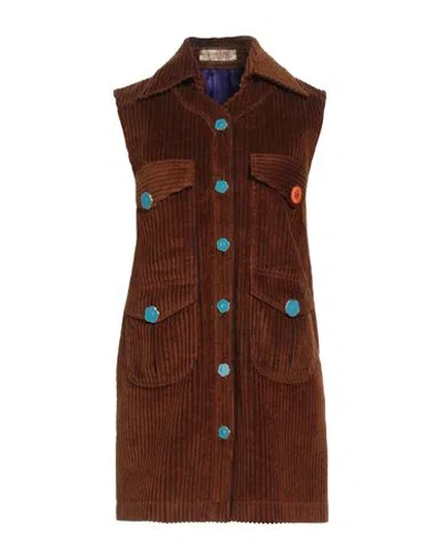 Cormio Ribbed Texture Dress Front Pockets In Brown