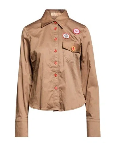 Cormio Woman Shirt Khaki Size M Cotton, Elastane In Brown