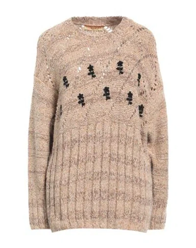 CORMIO CORMIO WOMAN SWEATER BEIGE SIZE 12 SYNTHETIC FIBERS, WOOL, SILK, METALLIC FIBER, ALPACA WOOL