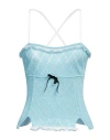 Cormio Heide Velvet-trimmed Pointelle-knit Metallic Cotton-blend Camisole In Blue
