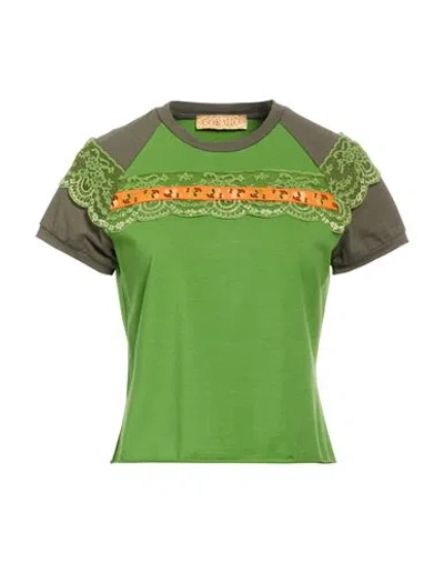 Cormio Woman T-shirt Green Size 6 Cotton, Polyamide, Viscose