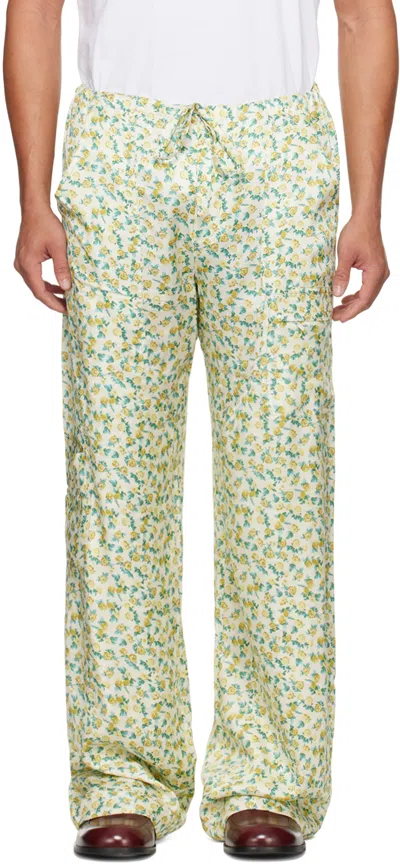 Cormio Yellow Floral Cargo Trousers In Pijama Cargo Cotton