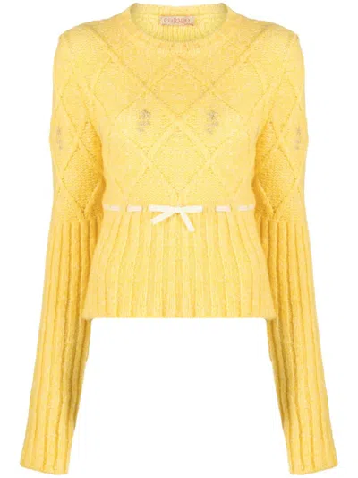 CORMIO YELLOW INTERWOVEN-DESIGN SWEATER