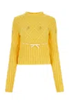 Cormio Crew-neck Wool Blend Sweater With Floral Embroideries In Yellow