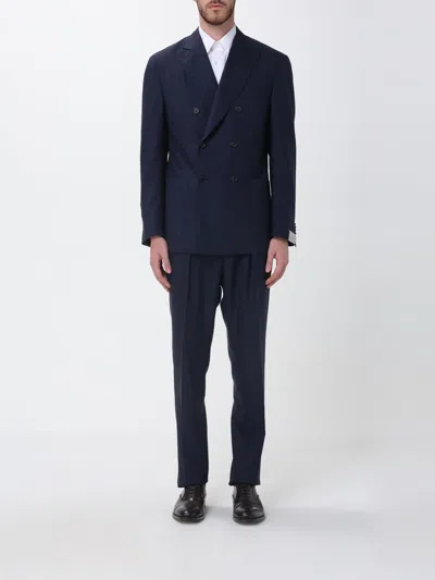 Corneliani Double-breasted Virgin Wool Suit In Blue