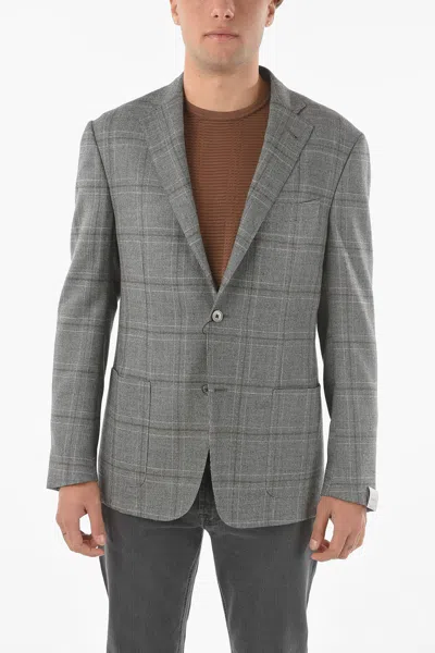 Corneliani 2 Button Gate Tartan Motif Blazer In Grey