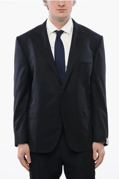 Corneliani 2 Button Leader Twill Virgin Wool Blazer In Black