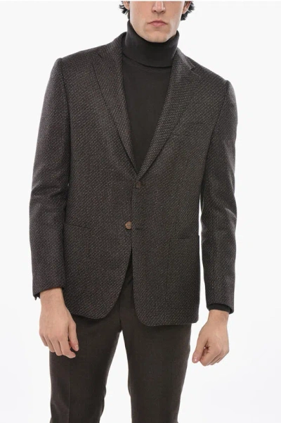 Corneliani 2-button Virgin Wool Blazer With Patch Pockets In Brown