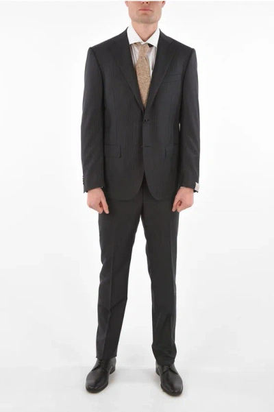 Corneliani 2-piece Leader Pinstriped Suit With Flap Pockets In Black