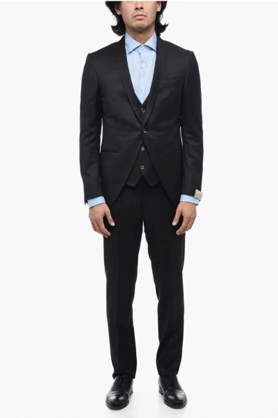 Corneliani 3 Piece Cerimonia Academy Suit With Shawl Lapel In Black