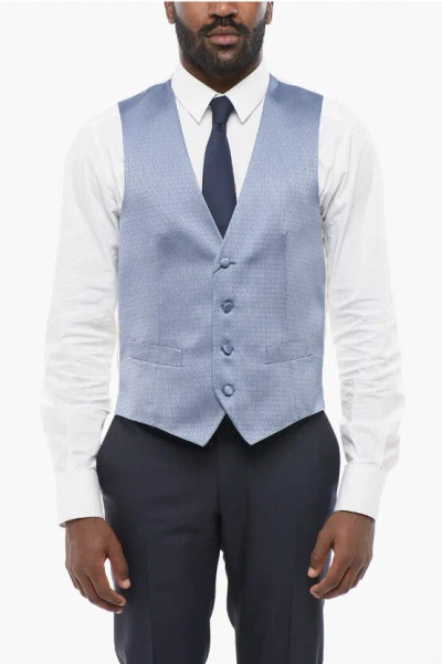 Corneliani 4 Buttons Silk Embroidered Vest With Jetted Pockets Grösse 50
