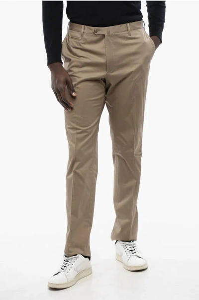 Corneliani 4-pocketed Leader Cotton Blend Pants With Belt Loops In Neutral