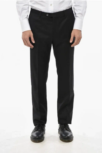 Corneliani 4-pocketed Virgin Wool Pants With Belt Loops In Black