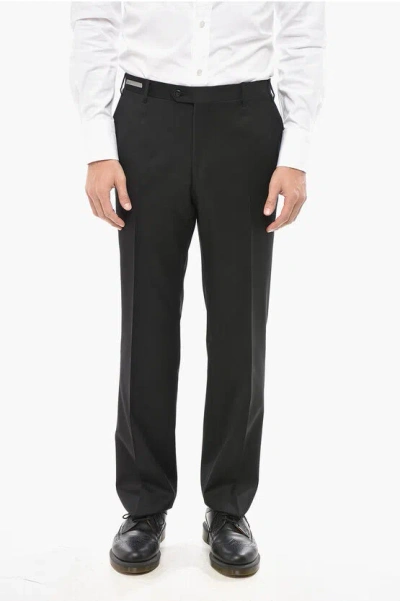 Corneliani 4-pocketed Virgin Wool Pants With Belt Loops In Black