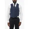 Corneliani 5 Buttons Leader Wool Vest With Jetted Pockets In Blue