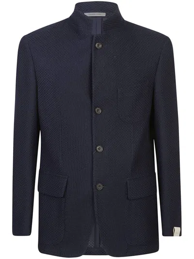 CORNELIANI BAND COLLAR TEXTURED BLAZER