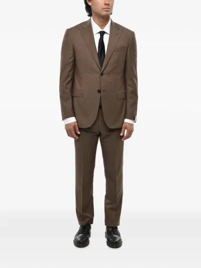 Corneliani Academy Herringbone-pattern Suit In Brown