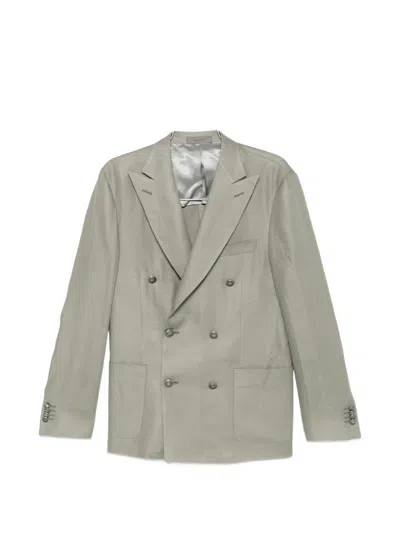 Corneliani Academy Light Double-breasted Patch-pocket Jacket In Gray