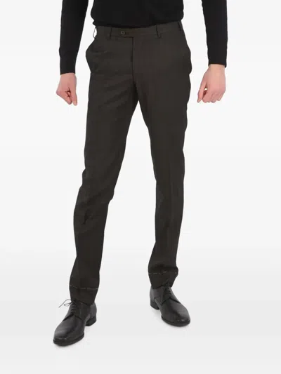 Corneliani Men Brown Flat Front Trousers In Gray