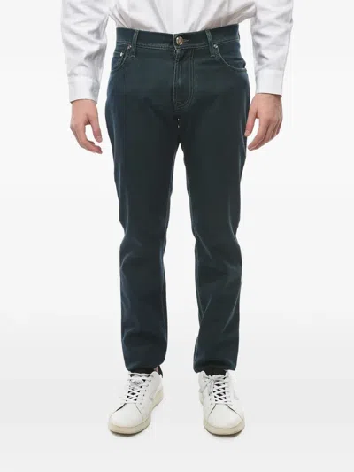 Corneliani Acid-wash Embroidered Jeans In Black