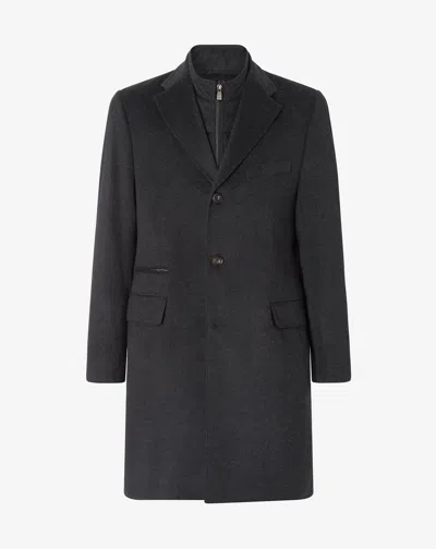 Corneliani Anthracite Melange Grey Pure Wool Coat With Detachable Vest In Black