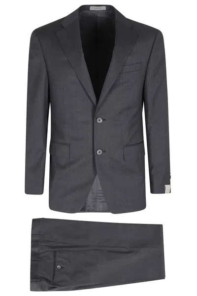 Corneliani Anthracite Slim-fit Virgin Wool Twill Suit In Blue