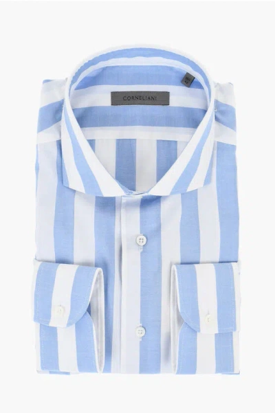 Corneliani Awning Striped Cotton And Silk Shirt In Blue