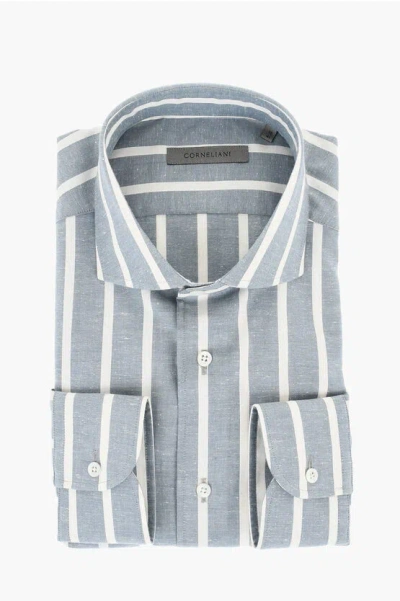 Corneliani Awning Striped Cotton Shirt In Gray