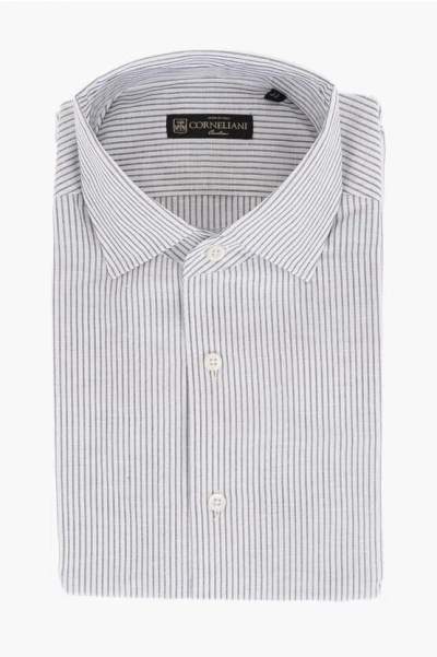 Corneliani Awning Striped Linen Blend Shirt In White