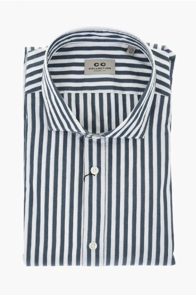 Corneliani Awning-striped Shirt With French Collar In Blue