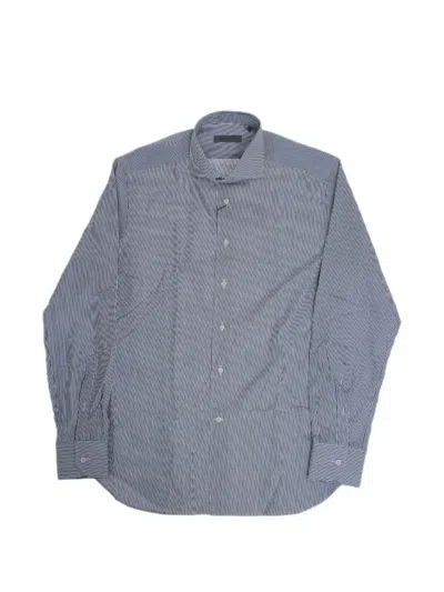 Corneliani Awning-striped French-collar Shirt In Blue