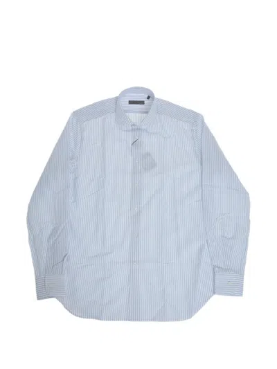 Corneliani Awning-striped French-collar Shirt In Blue