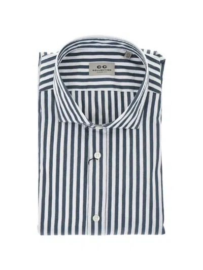Corneliani Awning-striped French-collar Shirt In Blue